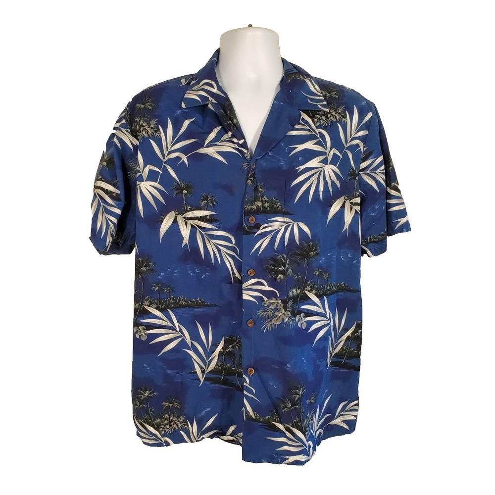 Vintage RJC Hawaiian Shirt Blue Island‎ Floral Size XL Made In Hawaii USA